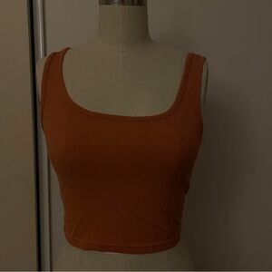 Burnt Orange Rib Ribbed Knit cropped Tank Top, Size Small